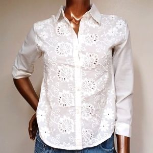 NWT Floral Eyelet Button Down Shirt